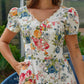 Floral Print V Neck Puff Sleeve Button Decor Dress Casual Waist A Line Dress