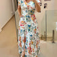 Floral Print V Neck Puff Sleeve Button Decor Dress Casual Waist A Line Dress