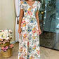 Floral Print V Neck Puff Sleeve Maxi Dress A Line Flowy Casual Dress With Pockets
