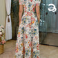 Floral Print V Neck Puff Sleeve Maxi Dress A Line Flowy Casual Dress With Pockets