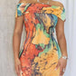 Tie Dye Print Off Shoulder Bodycon Dress