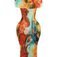 Tie Dye Print Off Shoulder Bodycon Dress