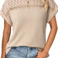 Oatmeal Lace Patchwork Waffle Short Sleeve Top