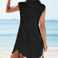 V Neck Turn down Neck Sleeveless Drawstring Hollow out Mini Dress Vacation Cover Up