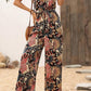 Black Floral Print Belted Sleeveless Wide Leg Jumpsuit