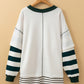 White Stripe Colorblock Sleeve Exposed Seam Fake-2-Piece Sweatshirt