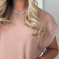 Shoulder Studded Decor Short Sleeve Blouse Casual Tied Detail Top