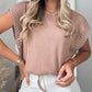 Shoulder Studded Decor Short Sleeve Blouse Casual Tied Detail Top