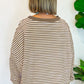 Brown Stripe Loose Drop Shoulder Long Sleeve Top