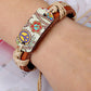 Cinnamon Vintage Boho Floral Printed Braided Rope Leather Bracelet