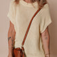 Oatmeal Solid Color Batwing Short Sleeve Round Neck Knit T Shirt