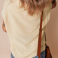 Oatmeal Solid Color Batwing Short Sleeve Round Neck Knit T Shirt