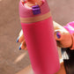 Strawberry Pink Insulated Stainless Steel Tumbler with Carry Loop 16oz