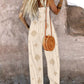 Embroidery Patchwork Thick Strap Square Neck Shirred Jumpsuit Wide Leg Vacation Overalls with Pockets