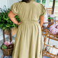 Laurel Green Notched V Neck Puff Sleeve Tiered Plus Size Maxi Dress
