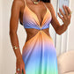 Colorful Ombre Crisscross Backless Maxi Dress