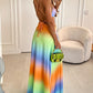 Colorful Ombre Crisscross Backless Maxi Dress