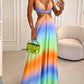 Colorful Ombre Crisscross Backless Maxi Dress