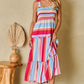 Red Stripe Ruffled Straps Smocked Tiered Long Dress
