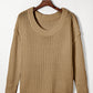 Khaki Ribbed Knit Round Neck Slouchy Chunky Sweater
