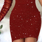 Glitter One Shoulder Long Sleeve Bodycon Dress Sheer Mesh Patchwork Ruched Mini Dress