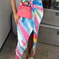 Tie Dye Print Ruched Plunge Slit Dress