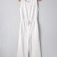 Light Grey Solid Color Crew Neck Drawstring High Waist Sleeveless Jumpsuit