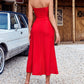 Eyelet Embroidery Bandeau Ruched Slit Casual Dress