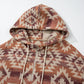 Red Plus Size Western Fashion Aztec Patterned Half Zip High Neck Hoodie