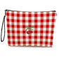 Fiery Red Cherry Plaid Print Wristlet Zipper Canvas Makeup Bag