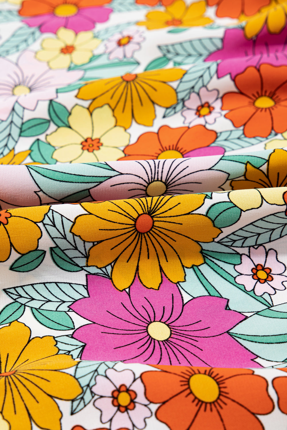 Sky Blue Floral Print Smocked Notch V Neck Flutter Sleeve Mini Dress