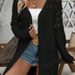 Black Crochet Hollow Out Open Front Cardigan