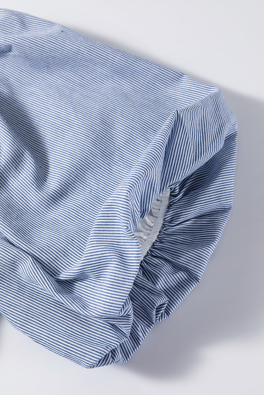 Sky Blue Stripe Bubble Sleeve Square Neck Ruched Pocketed Babydoll Dress