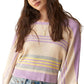 Purple Stripe Borderline Rib Knit Cuffed Dolman Sleeve Sweater