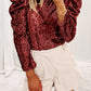 Burgundy Sequin Mock Neck Bubble Sleeve Top