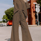 Brown Textured Loose Fit T Shirt and Drawstring Pants Set