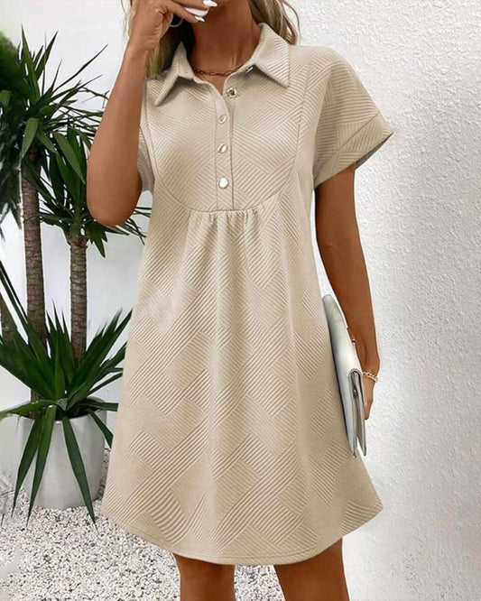 Turn down Collar Short Batwing Sleeve Dress Casual Textured Straight Mini Dress