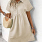 Turn down Collar Short Batwing Sleeve Dress Casual Textured Straight Mini Dress