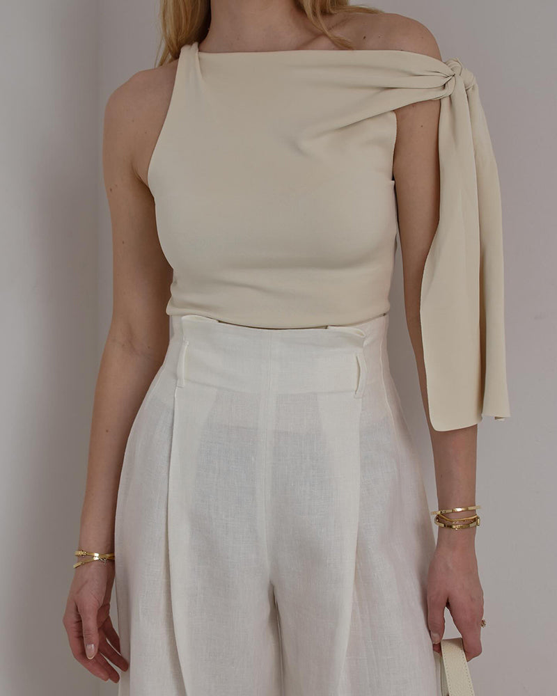 Solid Color High Waist Pleated Wide Leg Casual Pants