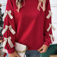 Fiery Red Contrast Bow Decor Dropped Sleeve Crewneck Sweatshirt