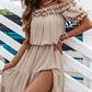 Frill Hem Off Shoulder Slit Maxi Dress