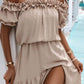 Frill Hem Off Shoulder Slit Maxi Dress