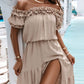 Frill Hem Off Shoulder Slit Maxi Dress