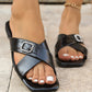 Black Criss Cross Rhinestone Buckle Decor Square Toe Slippers