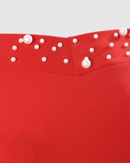 Beaded Off Shoulder Ruffles Slit Party Dress