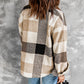 Khaki Plaid Color Block Buttoned Long Sleeve Jacket with Pocket