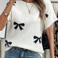 Black Bow Pattern Knit Short Sleeve Sweater