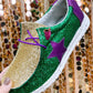 Tillandsia Purple Mardi Gras Star Glitter Color Block Patched Slip On Shoes