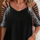 Ladder Cutout Rhinestone Cold Shoulder Top