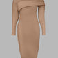Off Shoulder Wrap Backless Ribbed Knit Dress Side Slit With Snap Buttons Bodycon Dress